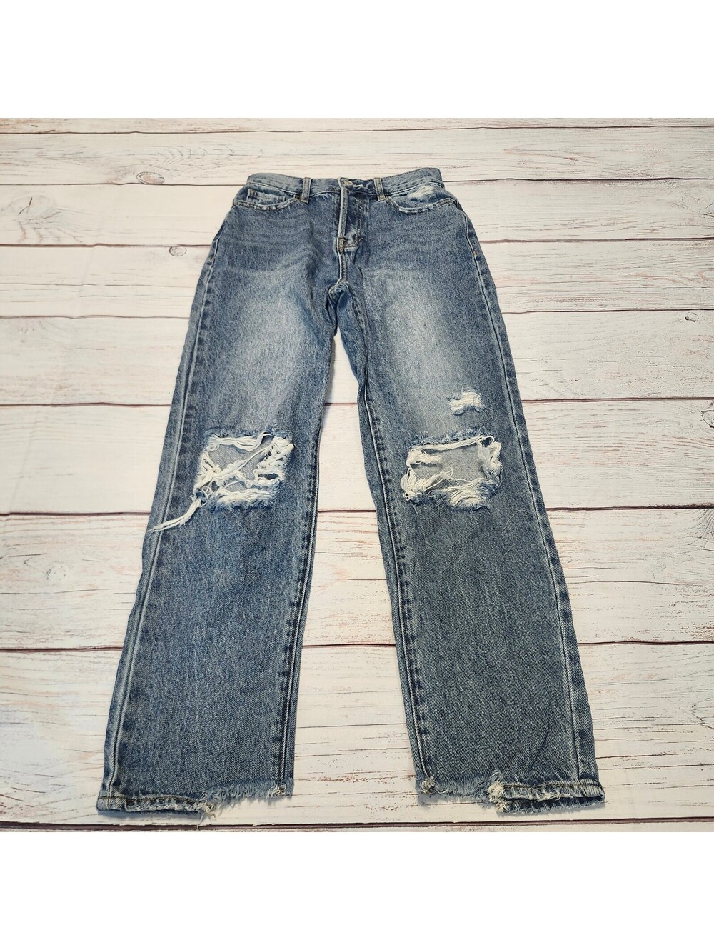 PACSUN High Rise Straight Distressed Blue Jeans Size 25